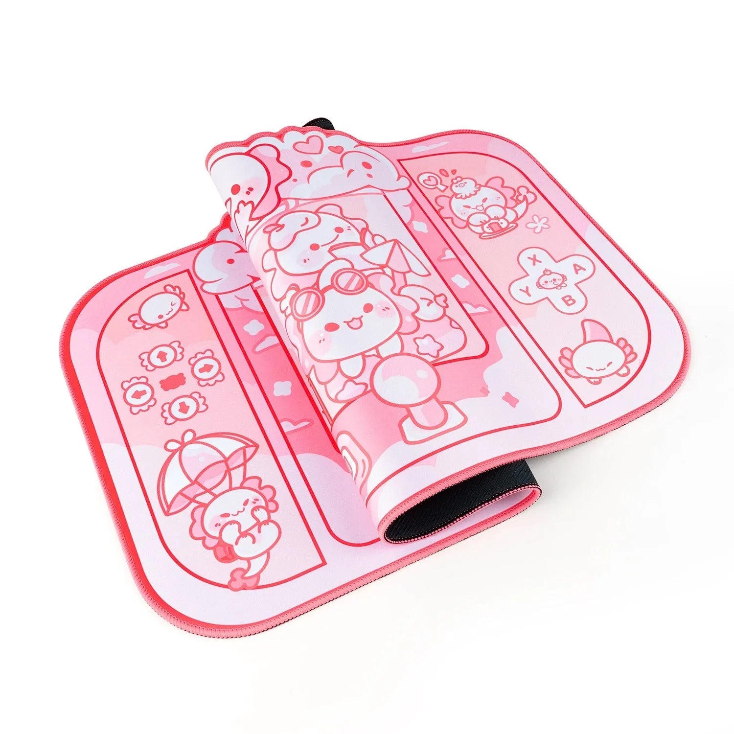 Hexagonal dragon crane machine anime cartoon design on large grey cloth mouse pad with wrist support