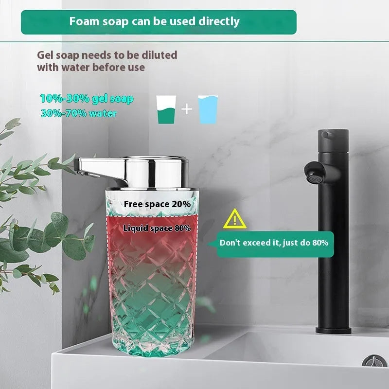 Automatic intelligent soap dispenser with silver PET shell and USB Type-C charging port