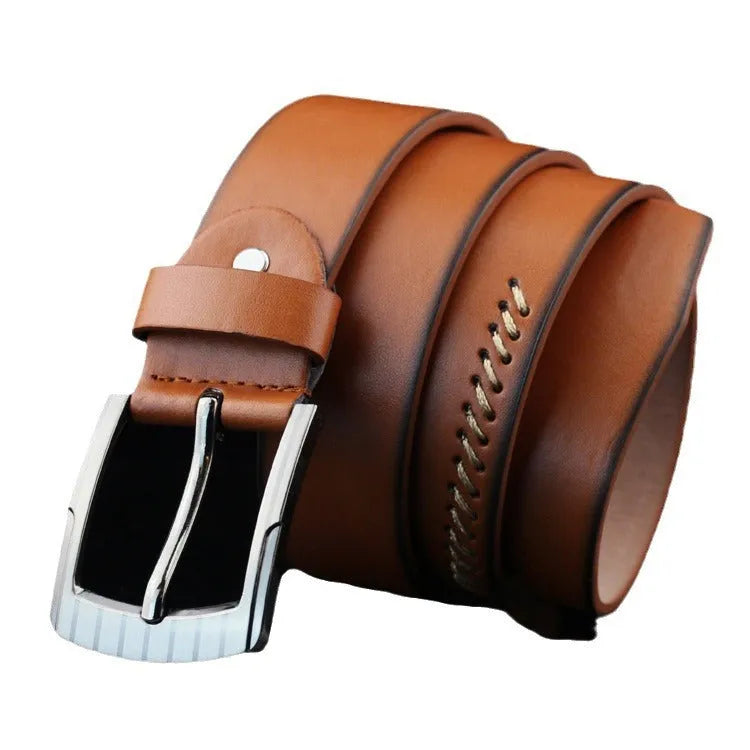 Men's retro-style casual belt with a pin buckle, shown in black, white, and brown colour options.