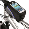 Bicycle frame bag phone holder in black with iPhone inside mounted on bike frame