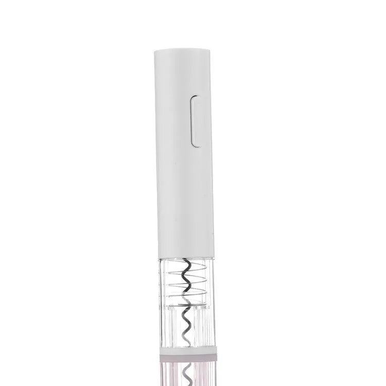 Black automatic electric wine bottle opener with integrated foil cutter on a countertop
