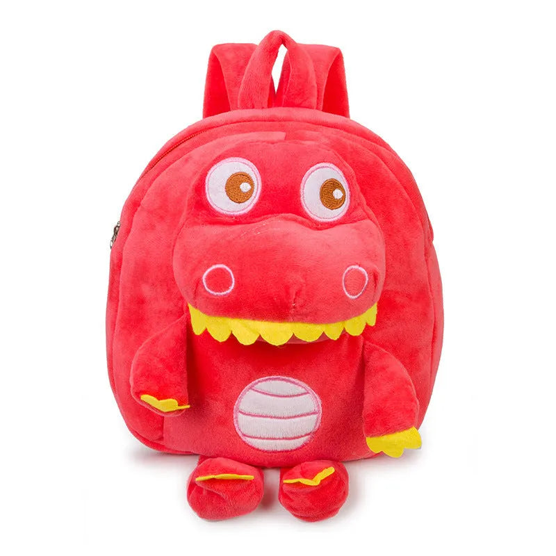 Children's dinosaur plush backpack in soft material with embroidery details and soft handle