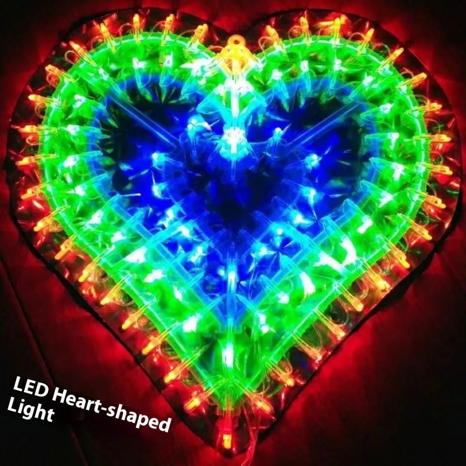 Christmas outdoor string lights showing peacock, love heart, sunflower and star shaped lamps for festive decoration