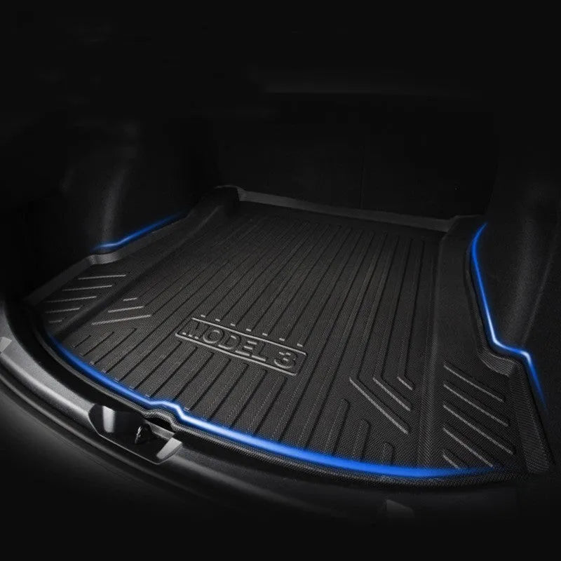 Rubber car floor mat with TPE footrest for Tesla Model 3, Y, S, and X vehicles
