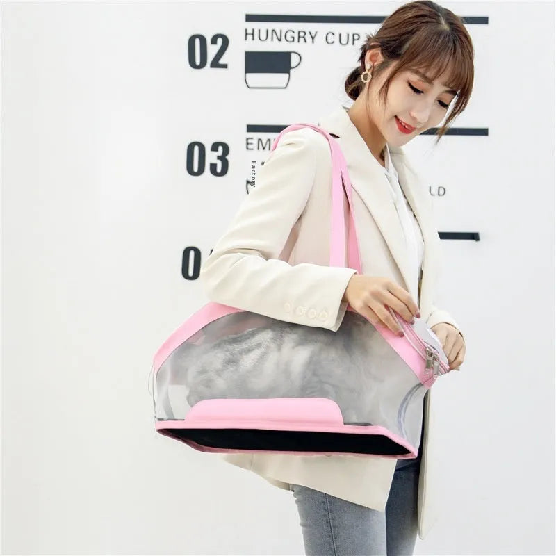 MOORPET leather cat carrier bag in a solid colour with medium-hardness sides.