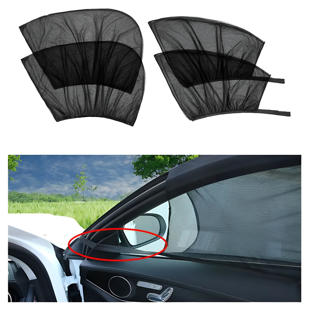 Four-piece car side window sunshades with mesh fabric for front and rear windows