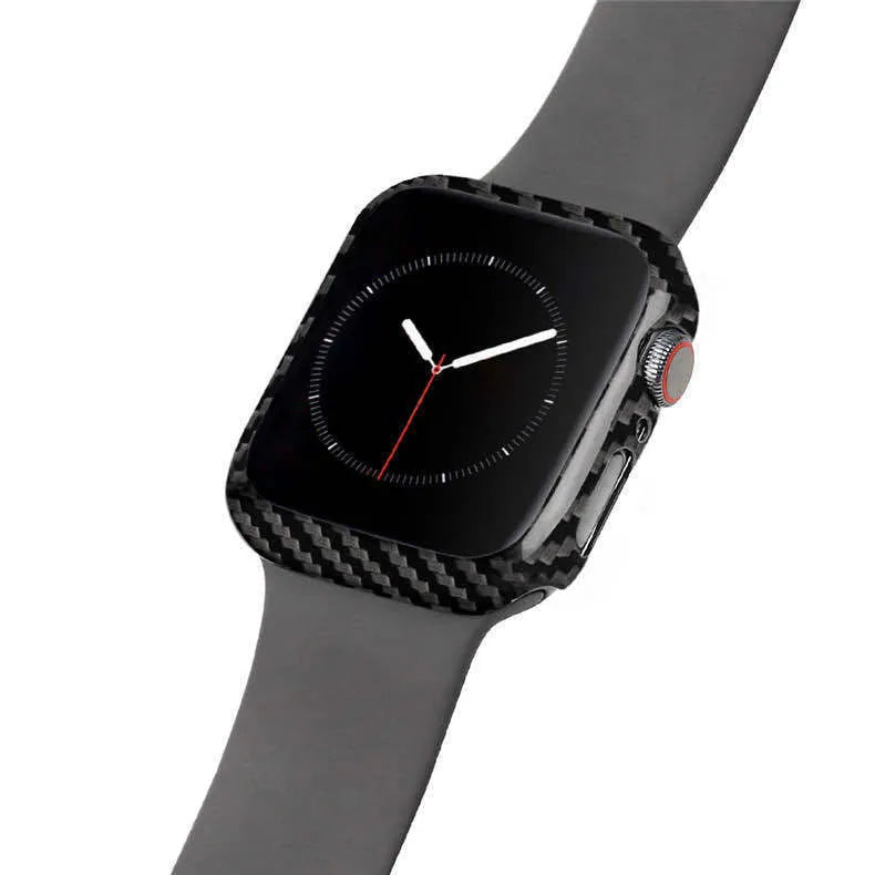 Apple Watch 4 44mm half wrap leather case with carbon fibre protection in black