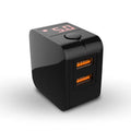5V 2.4A dual USB fast charger with digital display in black, white or red with international plug
