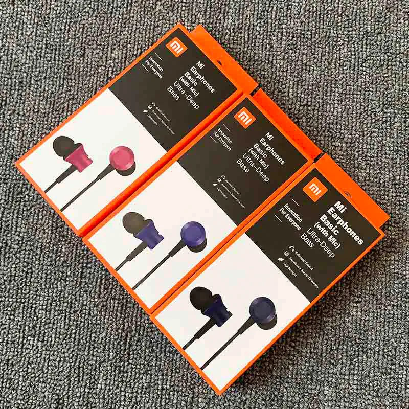Piston in-ear wired headphones with 3.5mm plug in blue, red and black colour options