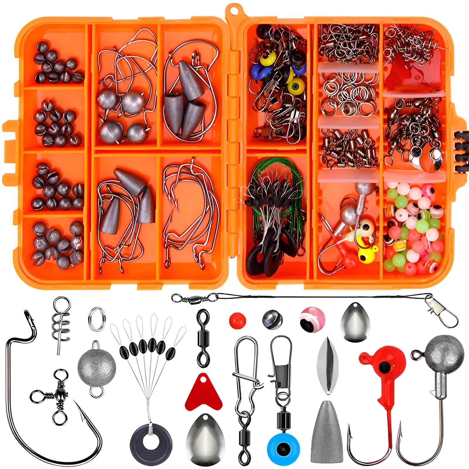 Weihe 257-piece fishing lure and hook accessory kit in ABS storage box for Texas, sea, and rock fishing.