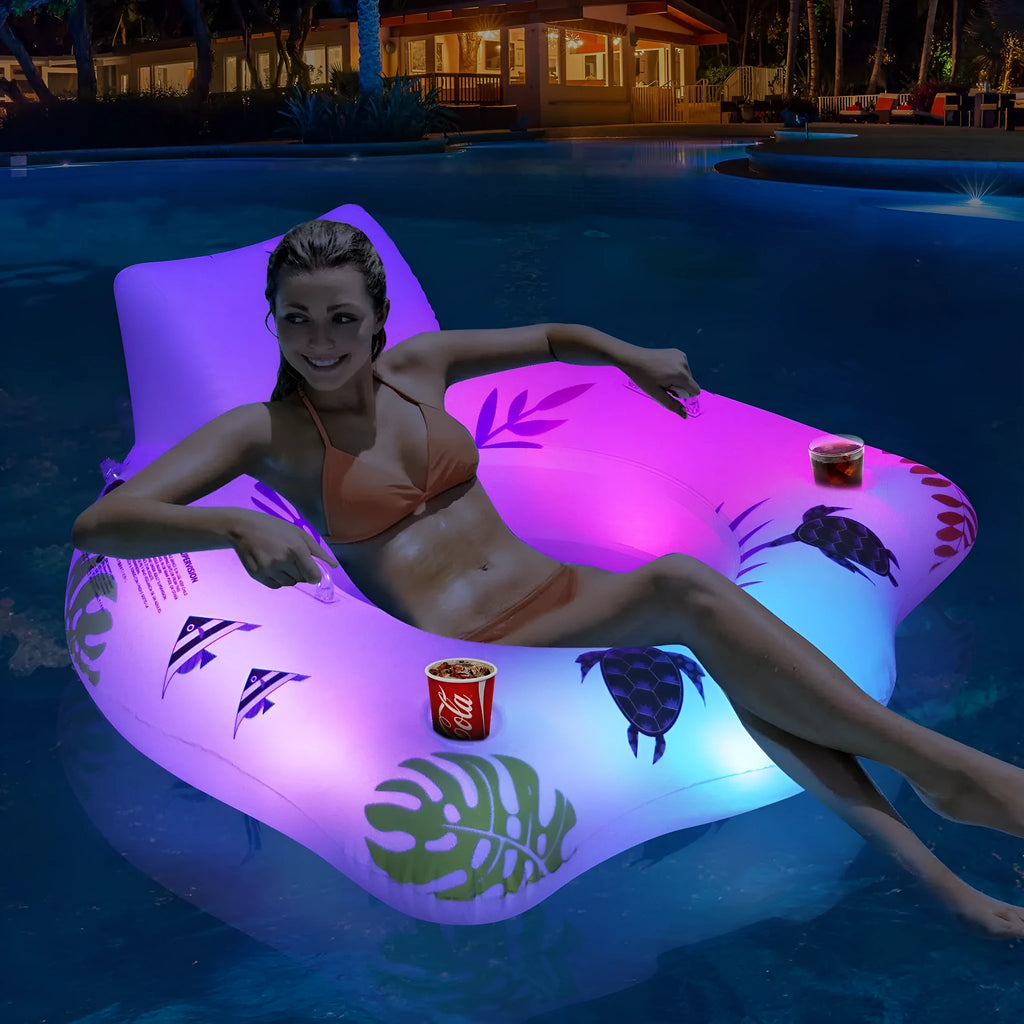 White U-shaped luminous inflatable floating row recliner on water surface