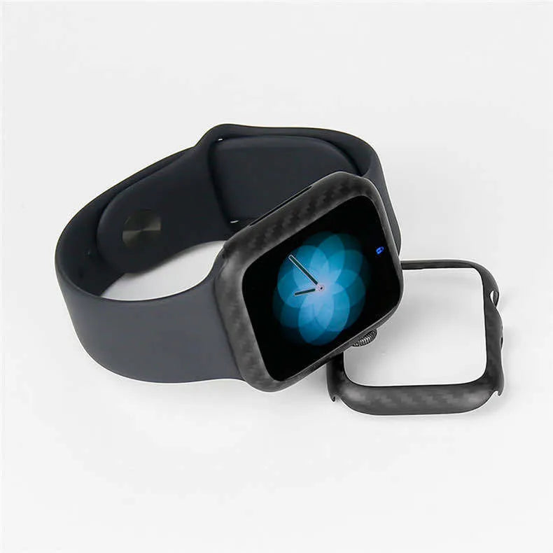 Apple Watch 4 44mm half wrap leather case with carbon fibre protection in black