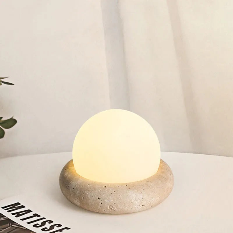 Circular bedside night lamp with remote control and yellow cave stone light