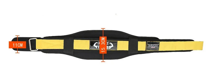 Nylon fitness weightlifting waistband for adults in black, red, or yellow on a gym background.