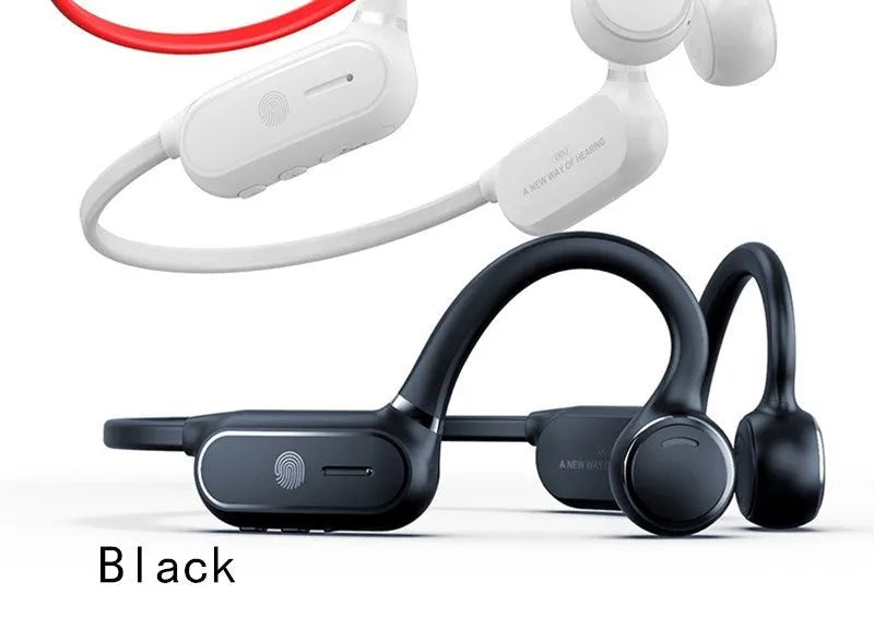 Black air conduction Bluetooth wireless earphone with titanium alloy frame and ear-hook design