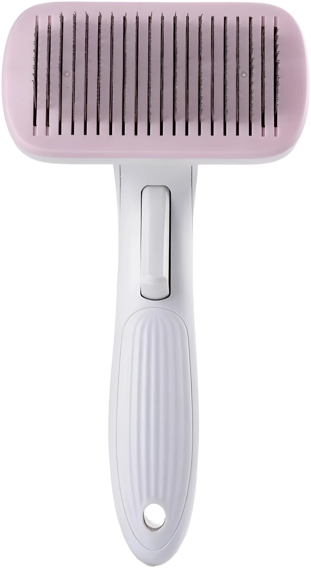 Automatic pet hair removal comb for dogs and cats in blue, grey, green, or pink colour options