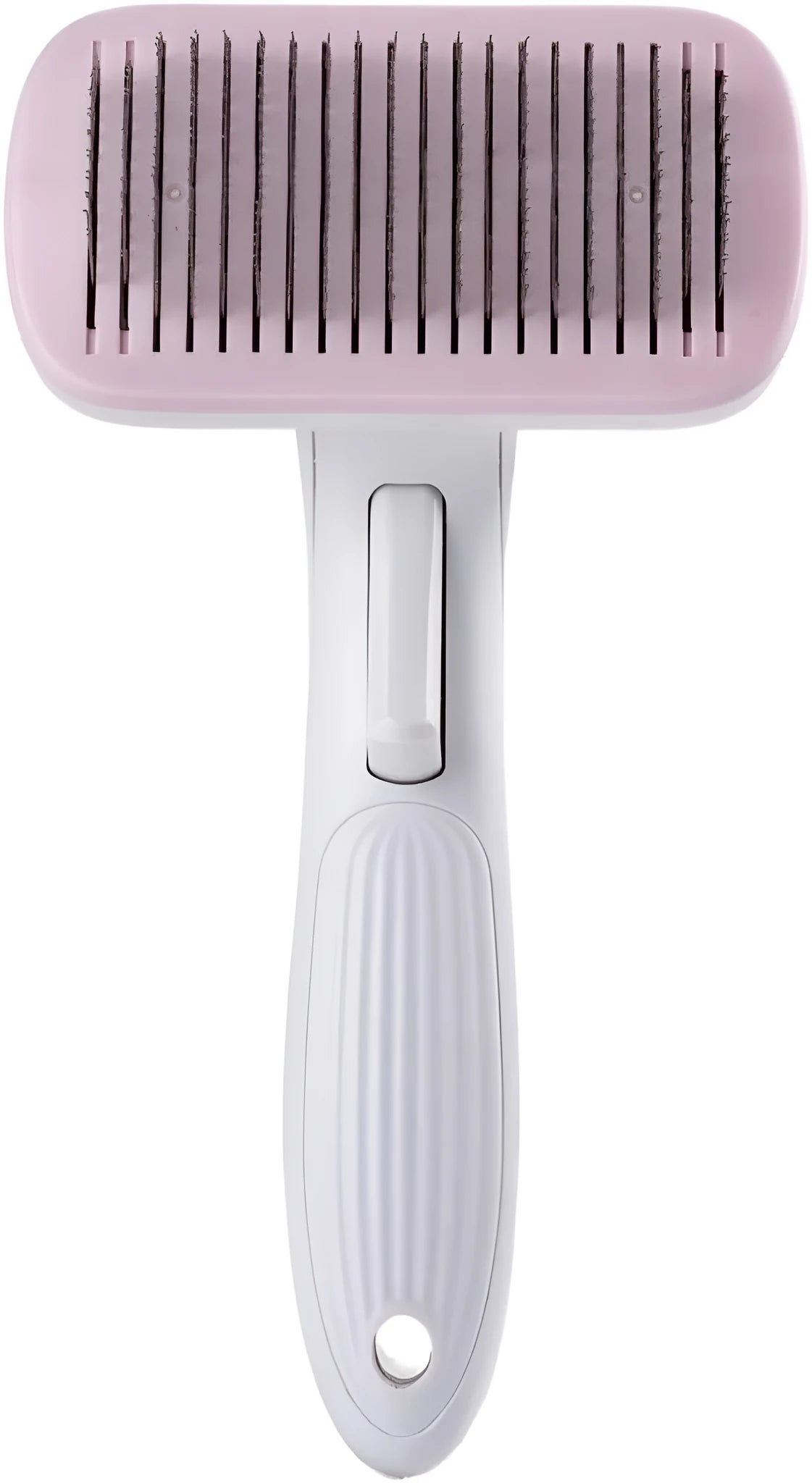 Automatic pet hair removal comb for dogs and cats in blue, grey, green, or pink colour options