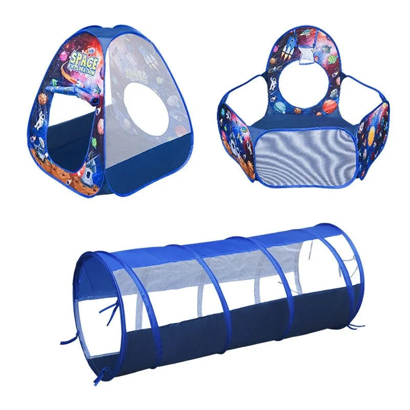Underwater World children's tent with marine cartoon design, ball pool and tunnel components