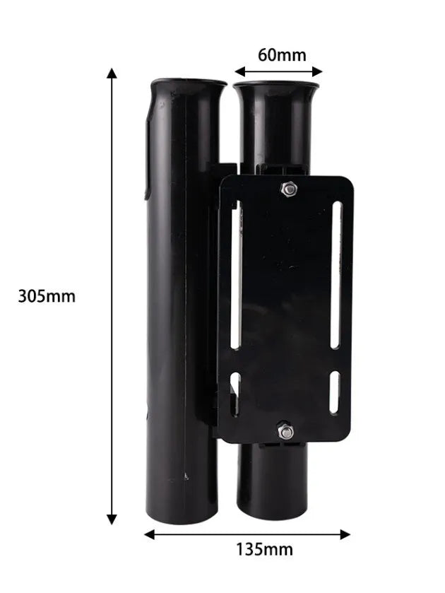 Plastic fishing rod rack clamp mounted on bicycle frame with fishing rods secured