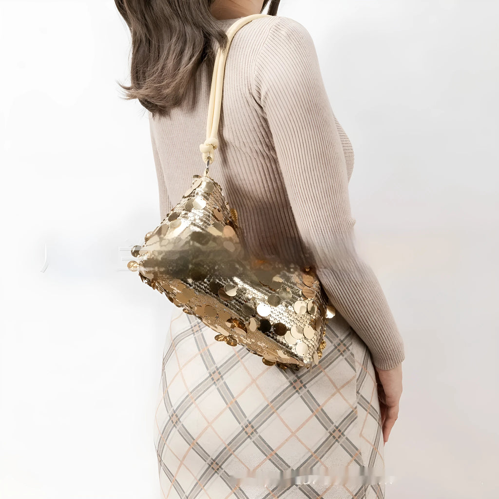 Women's summer crossbody bag with single strap and sandwich pocket design in black, gold, or silver