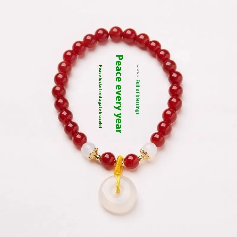 Handmade natural Jinsi Jade and Red Agate bracelet with safety buckle peace clasp
