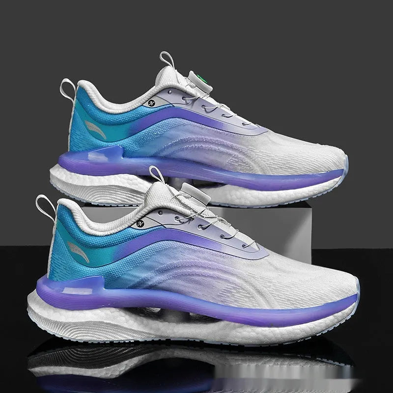Men's high-top breathable running shoes in cotton candy colour with mesh upper and buckle fastening