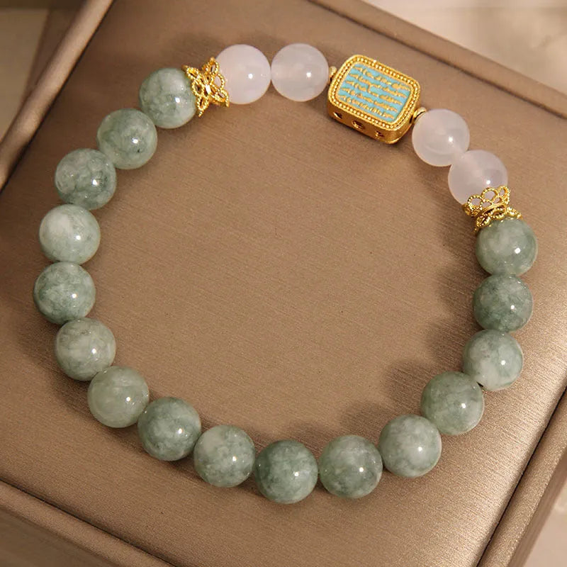 Women's oil green emerald crystal bracelet with five beads featuring scriptural inscriptions