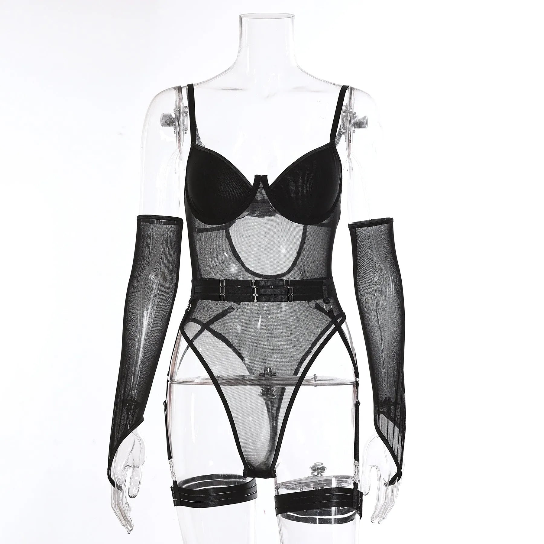Women's see-through mesh jumpsuit in black, red, lavender, wine red, royal blue, pink, light blue colours