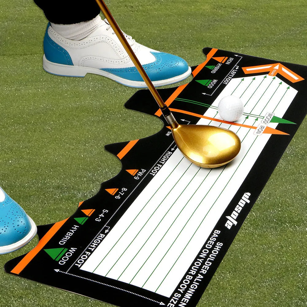 Black neoprene golf swing posture pad for stance alignment and training