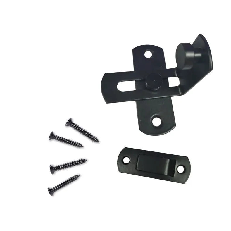 Warehouse hook sliding door lock with 90-degree black carbon steel buckle and stainless steel components