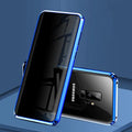 Black anti-peeping magnetic clamshell phone case for Samsung Galaxy showing privacy screen and magnetic closure