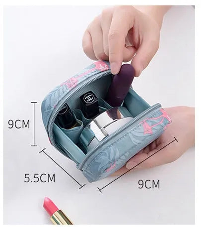 Cloth makeup storage bag in cube shape with plain pattern, shown in available colour options