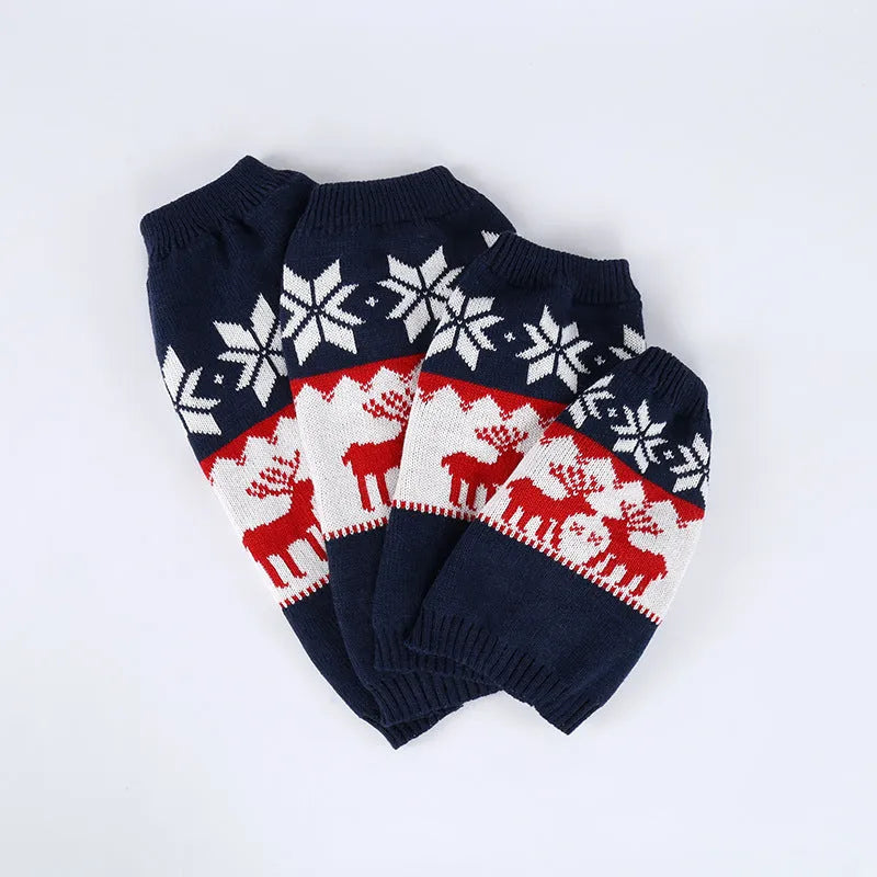 Navy blue knitted Christmas sweater for dogs on a mannequin showing European and American style design