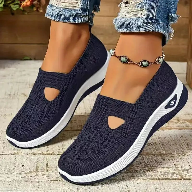 Casual mesh mom shoes with T-shaped strap and soft PVC sole in multiple colour options