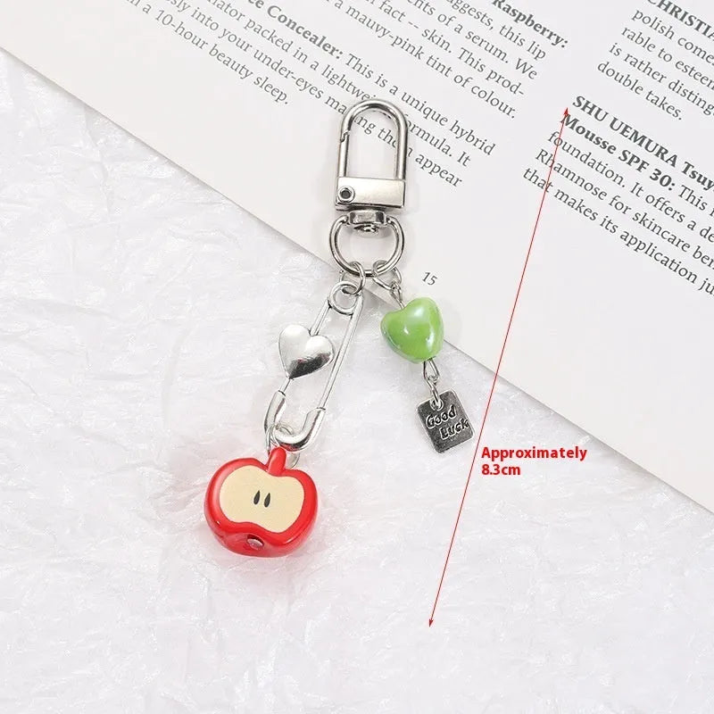Fruit pattern plastic mobile phone keychain pendant with apple and strawberry designs
