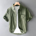 Men's pure cotton short sleeve casual shirt in apricot colour with loose fit Japanese style
