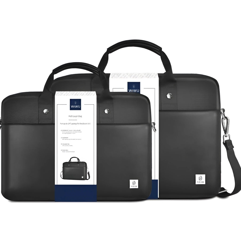 Black Oxford cloth laptop backpack with multiple front pockets and a padded computer compartment.