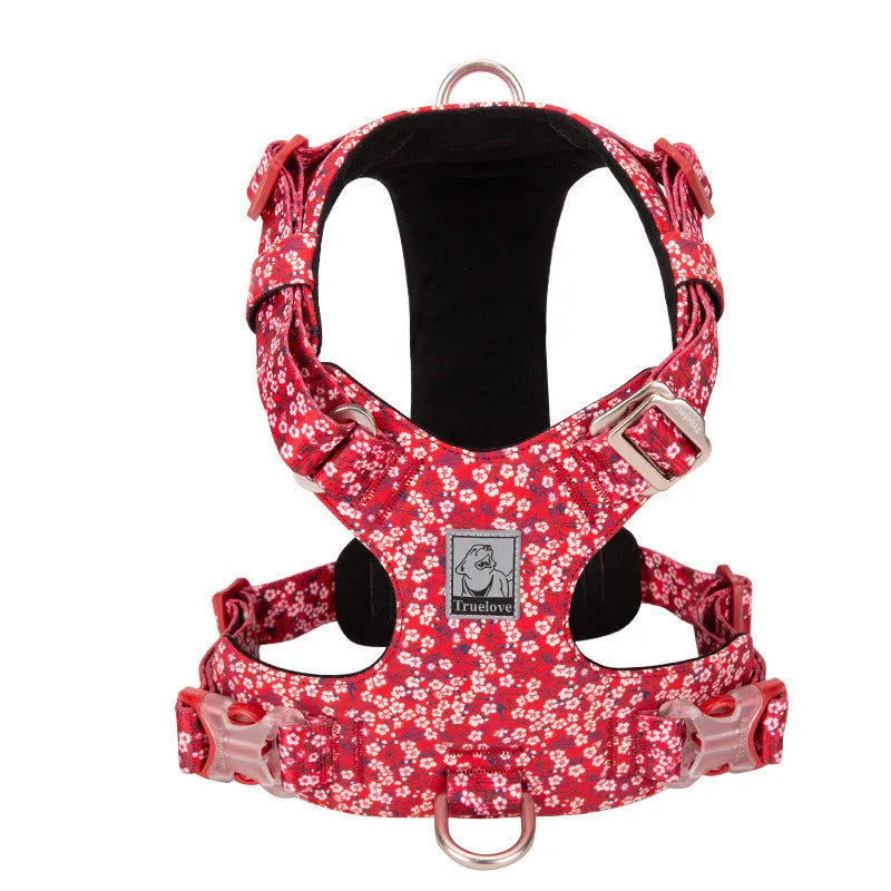 Floral pattern pure cotton dog chest harness with adjustable straps for sizing