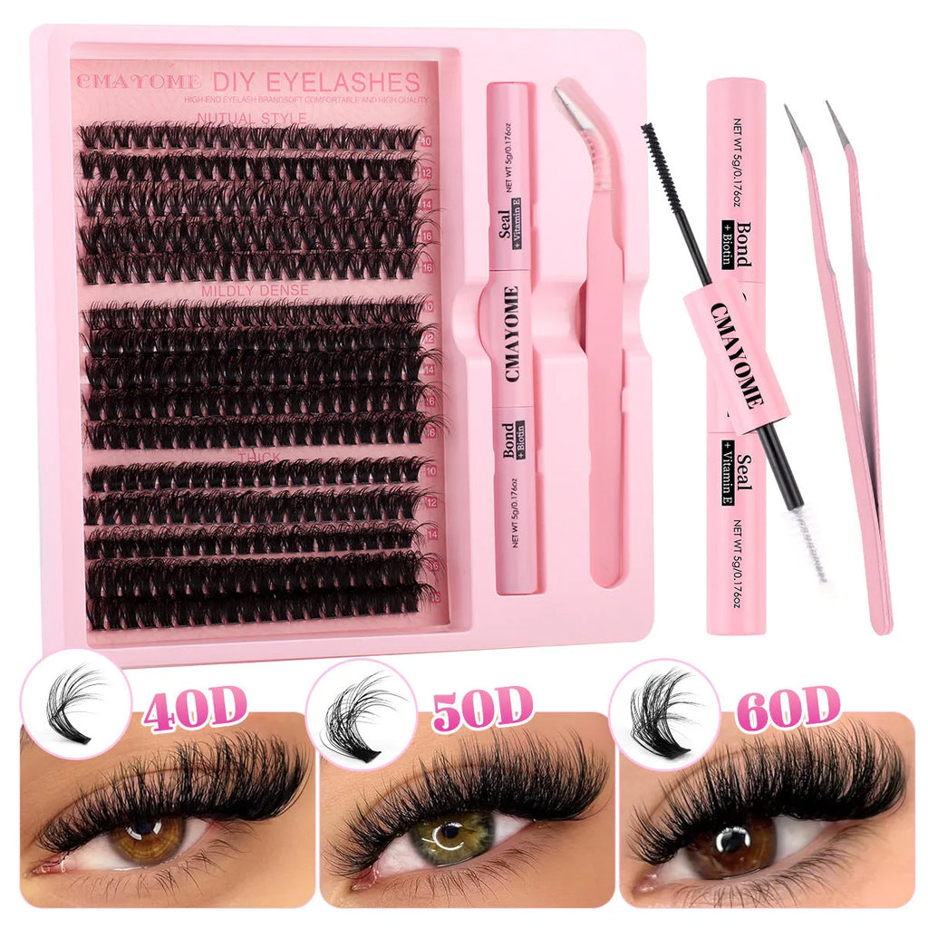 DIY false eyelashes extension suit with individual cluster segments for home eyelash application