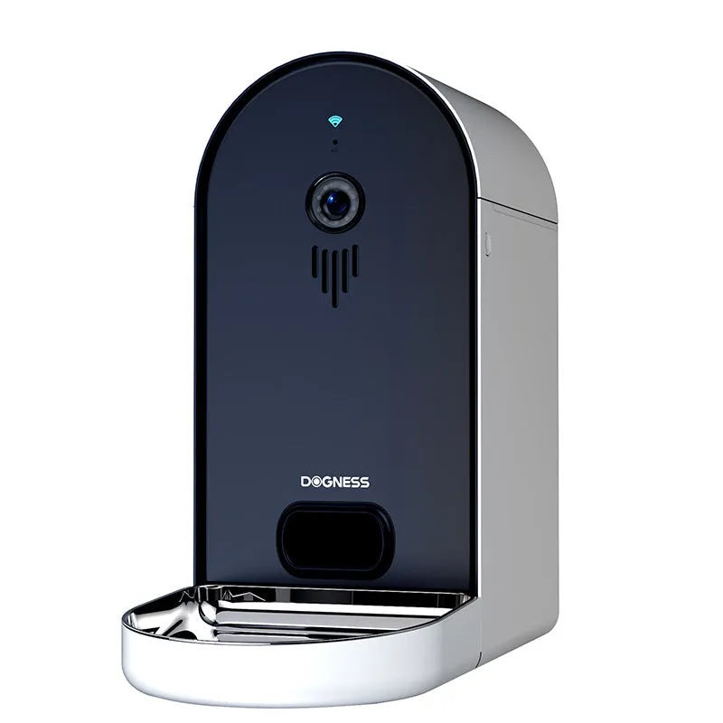 Smart automatic pet feeder with remote monitoring in Barbie pink and ivory white colour combination