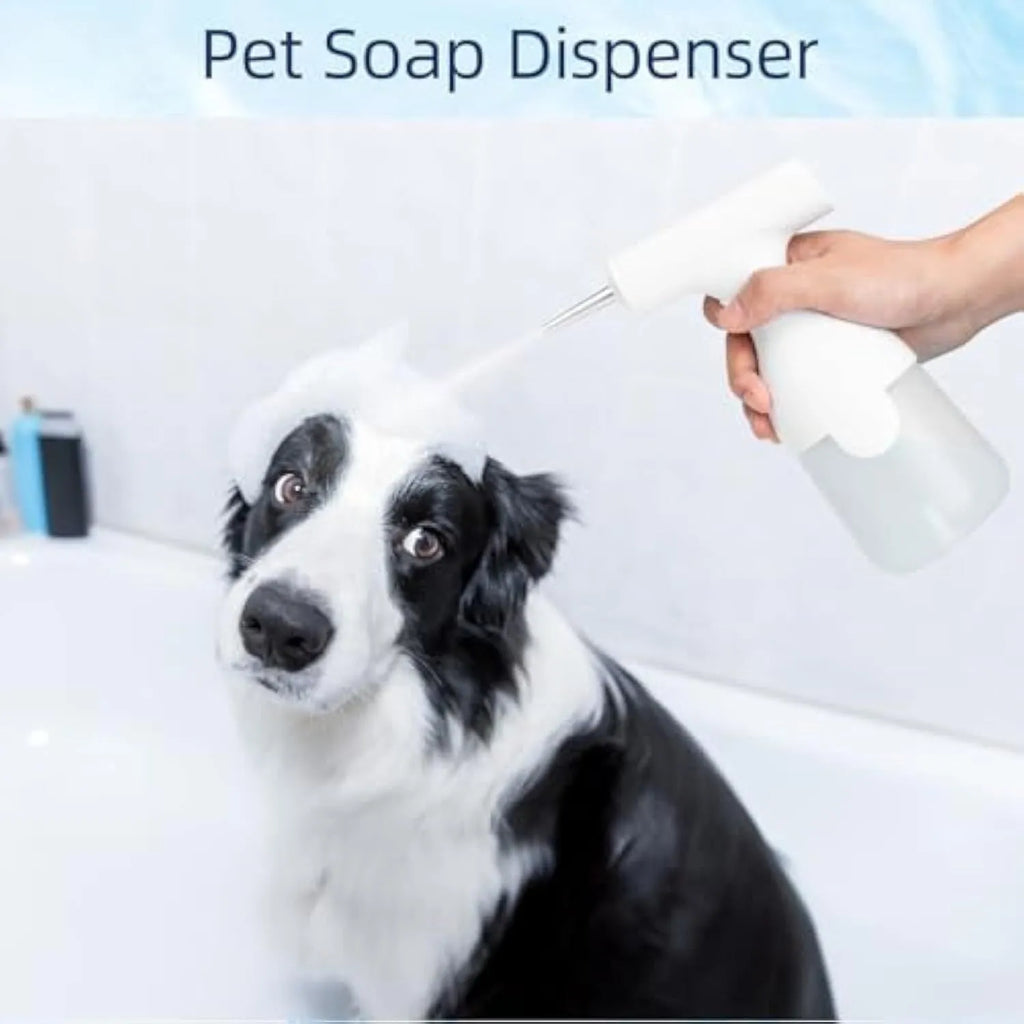 White electric foam soap dispenser with USB charging cable for pet bathing and household cleaning