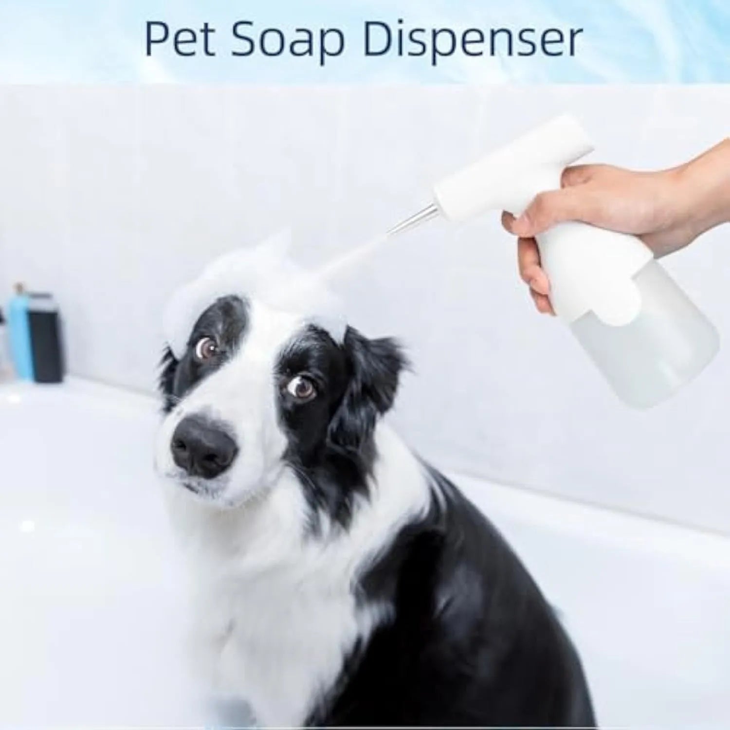 White electric foam soap dispenser with USB charging cable for pet bathing and household cleaning