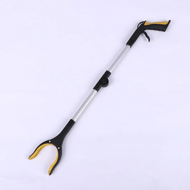 Foldable aluminium garbage clamp with magnet sucker extended to 80cm, showing blue handle option.