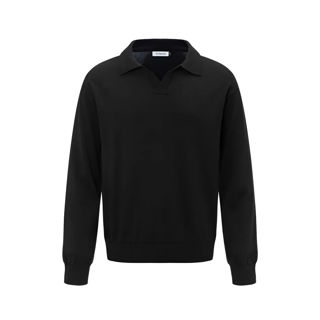 Loose fit acrylic blend pullover sweater in black, shown on a model for casual wear.