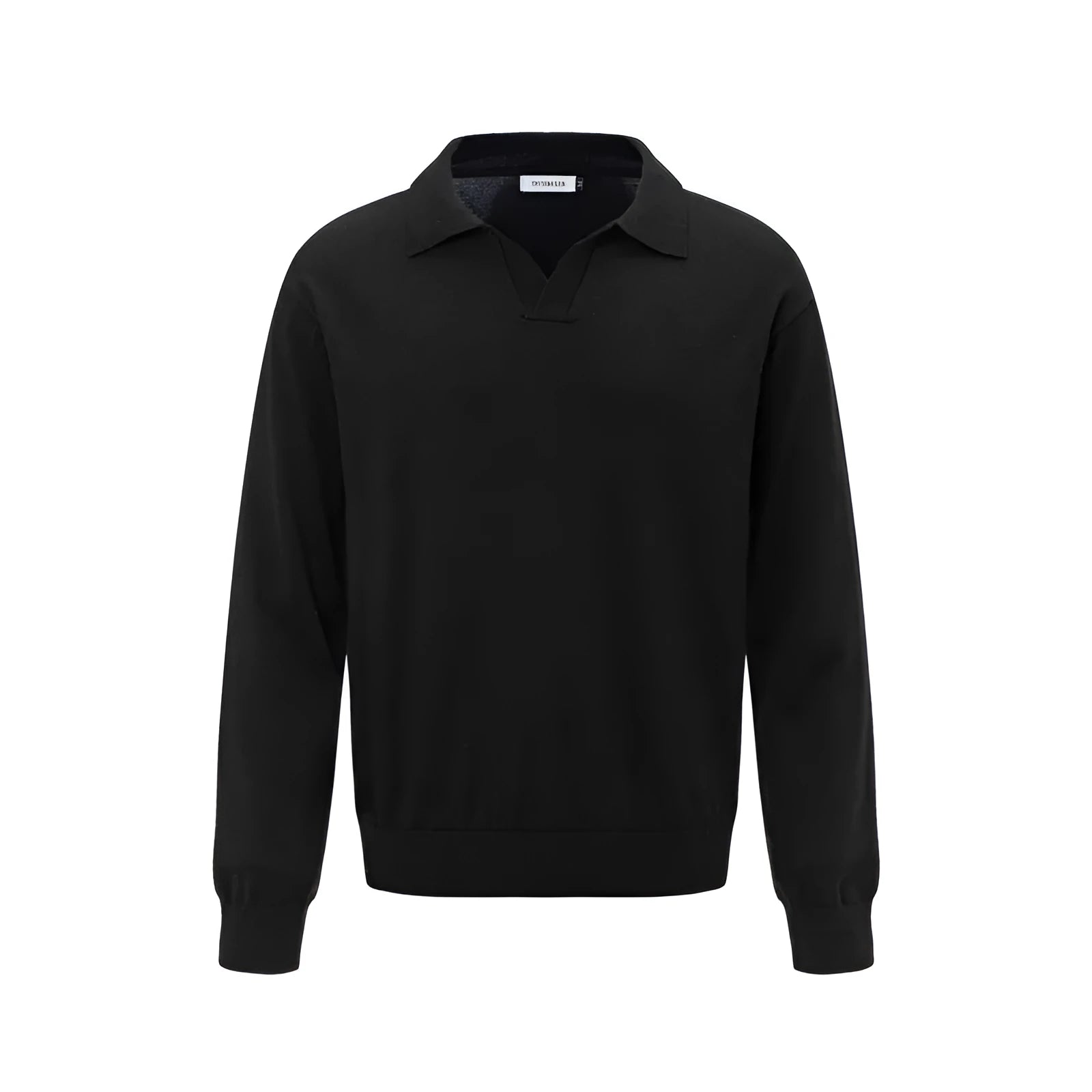 Loose fit acrylic blend pullover sweater in black, shown on a model for casual wear.