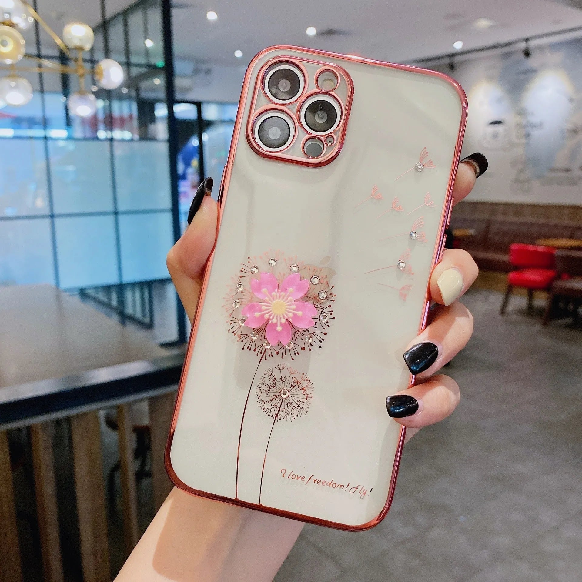 Green 3D flower design iPhone case with built-in spin stand holder and screen protector
