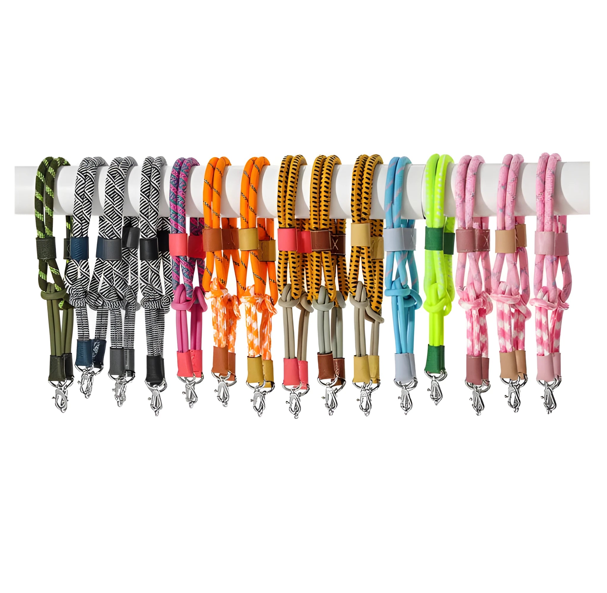 Braided rope shoulder strap in nylon and cowhide with alloy buckle in gold or silver finish