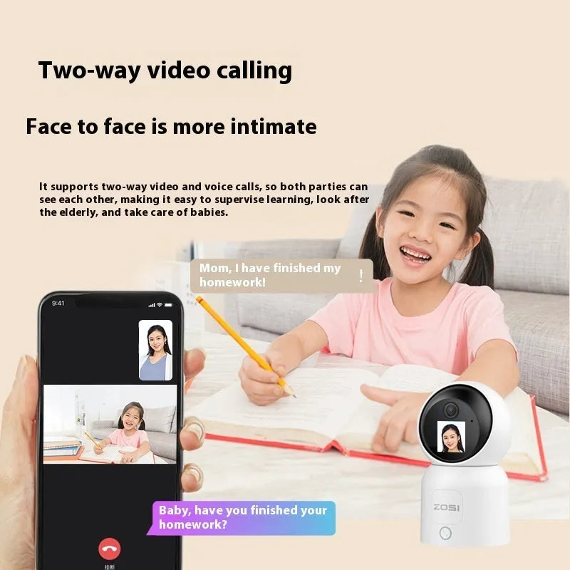 Zhou Shi wireless indoor security camera with large screen and plastic shell on a screw-fixed bracket.