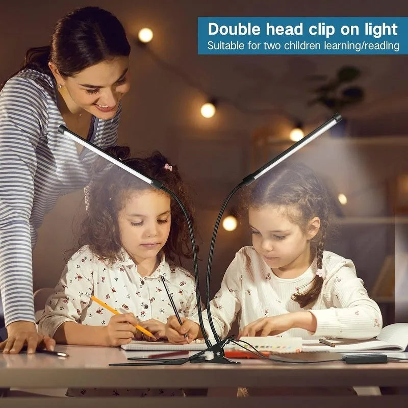 Black and white 26cm LED desk lamp with USB power cable for student study table