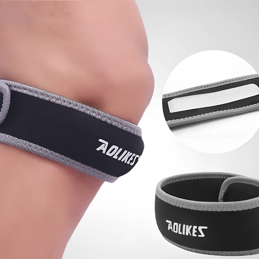Black and grey patella retinaculum knee protection for running cycling basketball sports